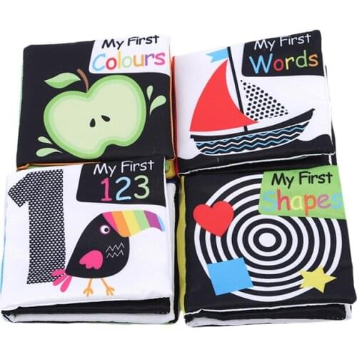 4 pcs/set 3D Cloth Book Toys For Baby English Palm Book Fabric Animals Digital Cognition Early Learning Education Toys Washable