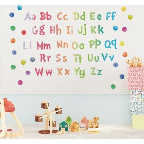 Watercolor Polka Dot Case 26 English Letter Wall Stickers for Kindergarten Childrens Room Self-Adhesive Decoration Sticker