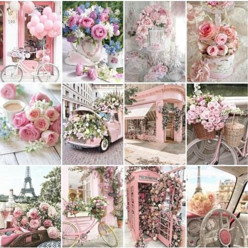 AZQSD Diamond Embroidery Rose Bicycle Car Mosaic Full Square Diamond Painting Flower Cross Stitch Needlework Home Decoration