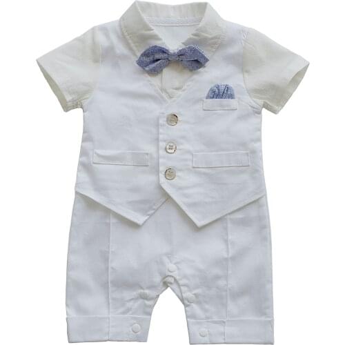 Baby Boy Newborn Gentleman Boss Party Formal Suit White Shirt Waistcoat Bowtie Tuxedo Baptism christening White Outfit romper