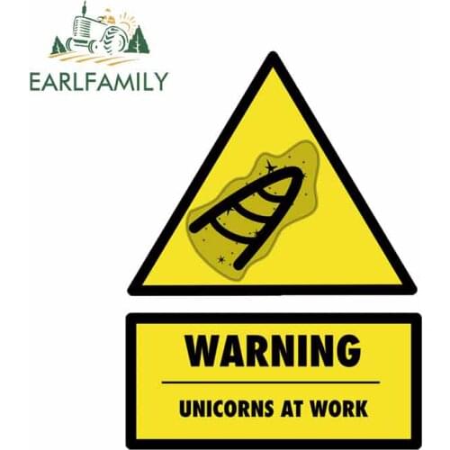 EARLFAMILY 13cm x 9.7cm for Unicorn At Work Camper Car Stickers DIY Occlusion Scratch Body for Car Scratch-proof Decal Fashion