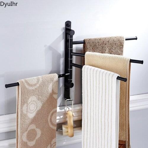 European style bathroom wall-mounted black bronze stainless steel folding rotating towel bar coat hook bathroom accessories