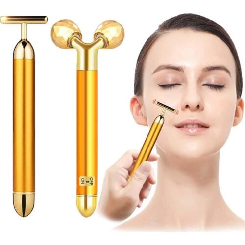 JYTOP 2Pcs/Set 24k Gold Beauty Bar Facial Roller Face Skin Anti Aging Wrinkle Therapy Massage