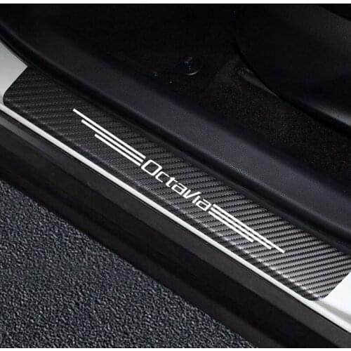 For Skoda OCTAVIA Carbon Fiber Decals Paster Anti Scratch Cover Car Door Sills Stickers Auto Door Threshold Guard Accessories