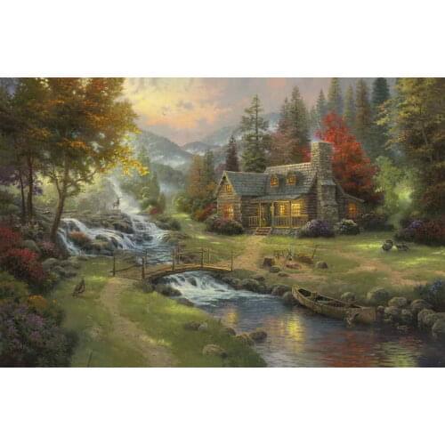 Mountain Paradise Thomas Kinkade HD Canvas Print Home Decoration Living Room Bedroom Wall Pictures Art Painting