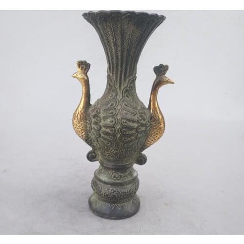 Collection chinese Handmade old bronze Gilt peacock vase, Home Decoration antique vase
