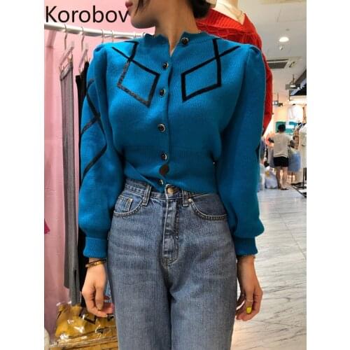 Korobov Korean Chic Autumn Winter Outwear Cardigans 2021 New O Neck Long Sleeve Button Sweaters Hit Color Striped Sweaters