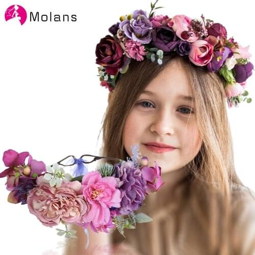 MOLANS Faux Rose Flower Crowns for Braids Natural Berries Lovely Small Floral Garlands for Women Wedding Party Spring New Wreath