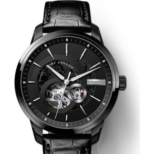 Lobinni Men Watch Automatic Luxury Brand Auto Mechanical Mens Wirstwatches Sapphire Leather 50m Waterproof Male Relogio Clock