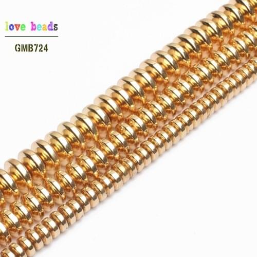 Natural Gold Plated Hematite Rondelle Spacer Stone Beads for Jewelry Making Diy Jewelry 4mm 6mm 8mm
