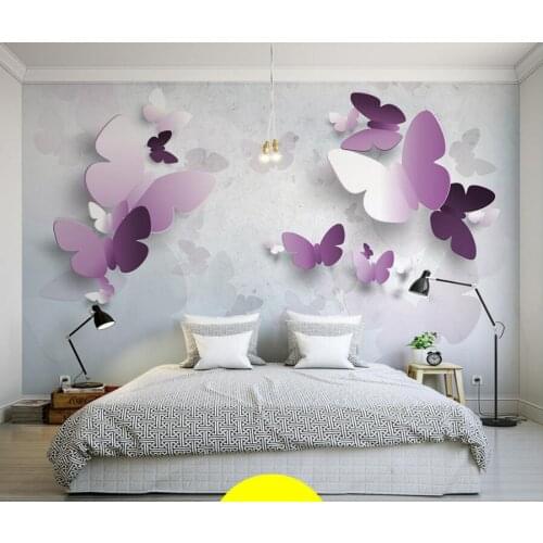 Custom elegant stereo Purple Butterfly 3D modern wallpaer papel de parede,living room sofa TV wall children bedroom large murals
