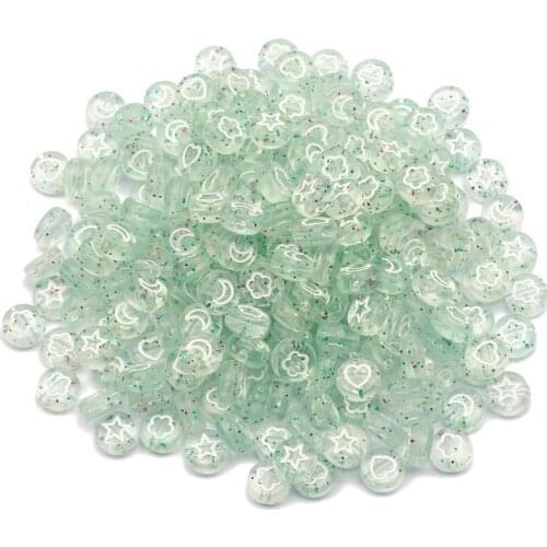 Transparent White Mix Star/Heart/Moon Pattern Round Acrylic Spacer Beads For DIY Jewelry Design Necklace Bracelet Accessory