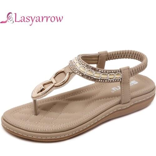 Lasyarrow women sandals summer open toe roman beach shoes bohemian handmade beading sandals gladiator ladies flip flops big size