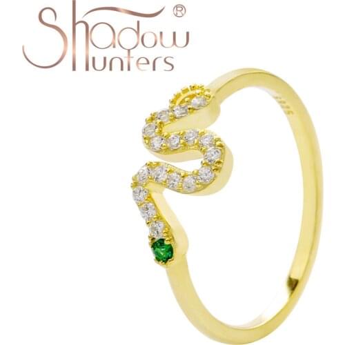 SHADOWHUNTERS Authentic Silver 925 Gold Color Curved Snake Ring Green Head Zirconia For Women Wedding Jewelry 2020 Trendy Rings