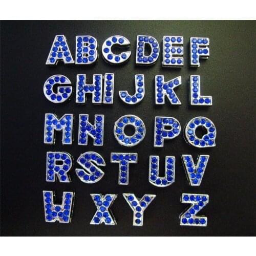 130pcs 8mm royal blue rhinestone slide letters charms DIY English letters for wristband belt key chain collar as Christmas gift