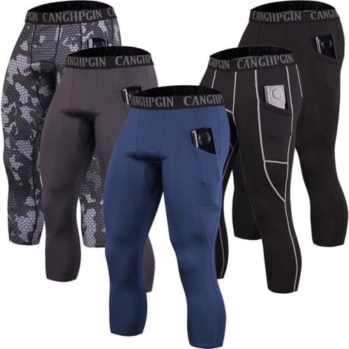 Gym Running Pants New Pocket Fitness Quick Drying Compression Leggings Men Training Sport Basketball Elastic Force Pants