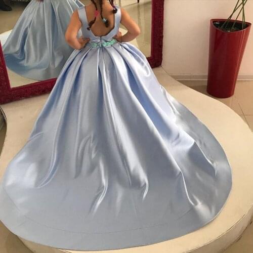 Blue Simple Backless Flower Girl Dresses Satin Little Girl Ball Gown for Wedding First Communion Pageant Gowns