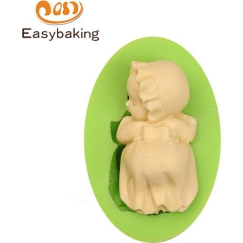 Sleeping Baby Girl Face Down with Pajamas Silicone Mold Chocolate Fudge Cake Decoration Tools Soap Making Mould