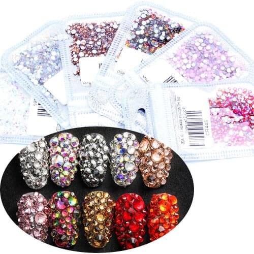 Mix Sizes of ss4-ss12 400pcs/lot Crystal Non HotFix Rhinestone Flatback Glitter Glass Gems Bead DIY 3D For Nail Art Accessories