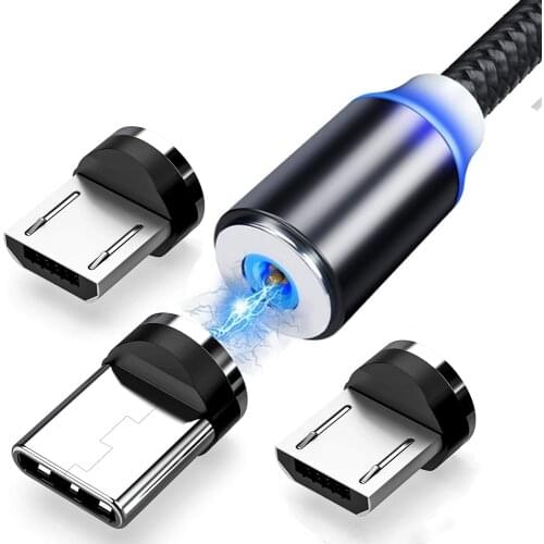 LED Magnetic Micro USB Cable Magnet Plug Type C Charge 3 In 1 Cord for iPhone Huawei Samsung XiaoMi Magnet Charge Wire