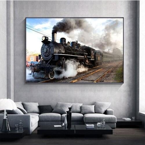 Vintage Steam Train Pictures Steam Engine Canvas Painting Wall Art Black and White Posters and Prints for Living Room Home Decor