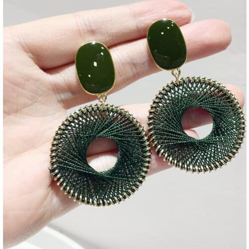 USTAR Round Line Weave Drop Earrings for Women Female Oil Drip Geometric Dangle Earrings Fashion Party Jewelry Gifts