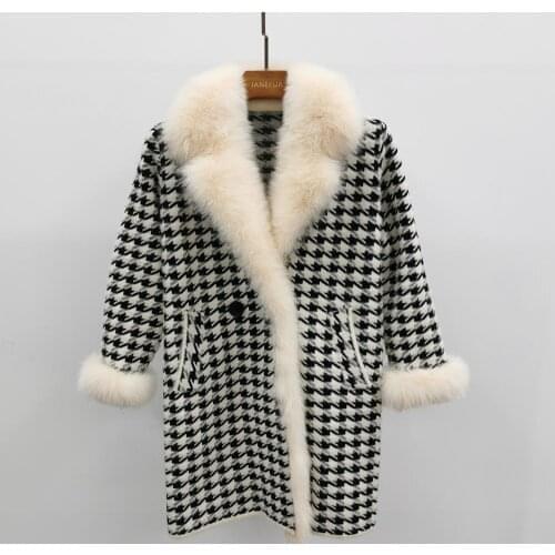 Knitted Genuine Fur Coat Cardigan Wool Sweater With Fox Fur Collar Outerwear Fashion Lady 2020 Winter New