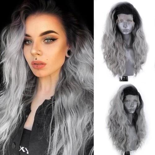 High quality Ombre Grey Synthetic Lace Front Wigs Heat Resistant Hair 13x3 Lace Frontal Wigs With Baby Hair