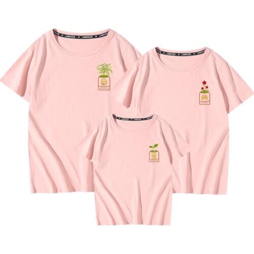 Plant Flower Printing Good Quality Cotton Summer Clothing Family Matching Outfits Purple Green 3XL Big Size Women T Shirts