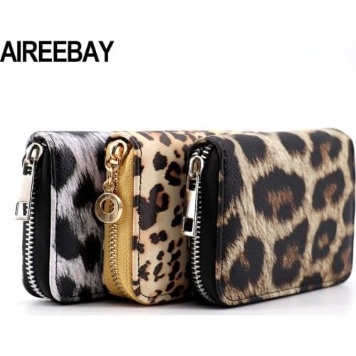AIREEBAY Women Short Wallets New Vintage Fashion Leopard Prints Coin Purse For Girls Clutch Bag PU Leather Ladies Card Holder
