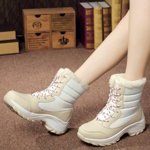 Womens Hiking Shoes Outdoor Winter Plush Snow Boots Fashion Casual Mid Heel Sports Ankle Boots Thick Bottom