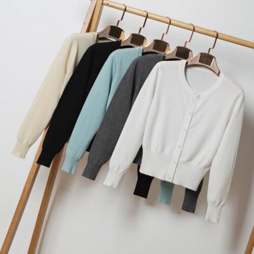 Knitted Womens Short Cardigan Jacket 2021 Spring And Autumn Round Neck Long Sleeve Casual Sweater Womens Jacket Black Top
