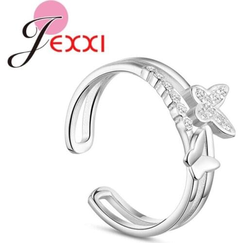 Cute Sweet Dream Style Princess 925 Sterling Silver Open Ring Butterfly Fly For Girl Girlfriend Wife Appointment