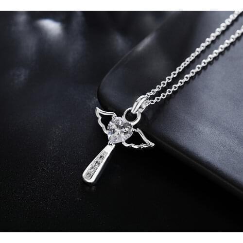 925 Sterling Silver angel crystal cross pendants Necklace For Women Popular brands luxury party Wedding Jewelry Christmas gifts