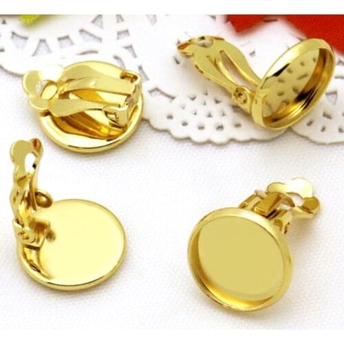 10pcs 10mm 12mm 14mm 16mm No Fade Womens Ear Clip Blanks DIY Jewelry Bezel Base Setting Tray for Cabochons Earring GOLD-PLATED