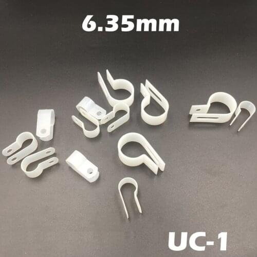 150pcs UC-1 6.35mm 1/4" White Plastic Nylon Wire Hose Tube Fansten R-Type Fixed Cable Tie Mount Organizer Holder R Clip Clamp