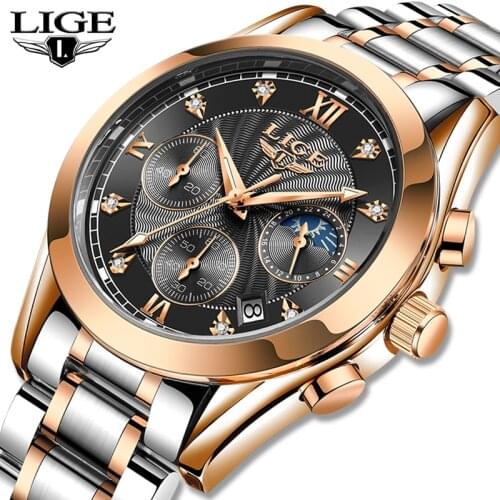 2020 New Fashion Men Watch LIGE Top Brand Luxury Waterproof Moon Phase Clock Sport Watch Men Quartz Wristwatch Relogio Masculino