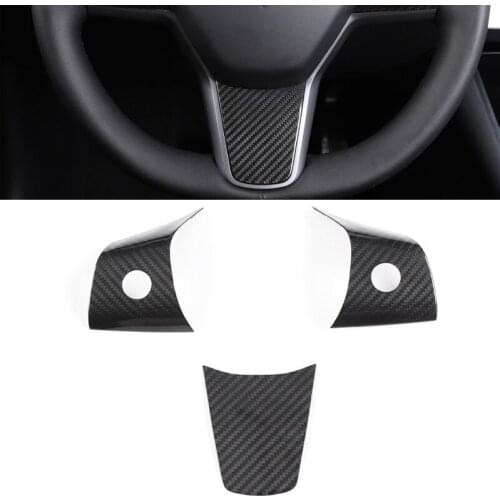 For Tesla Model Y 3PCS Carbon Fiber ABS Car Interior Steering Wheel Cover Trim Moldings Car Styling Accessories