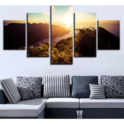 No Framed Canvas 5 Pcs Mountain River Forest Sunshine Wall Art Posters Picture Painting Home Decor for Living Room Decoration