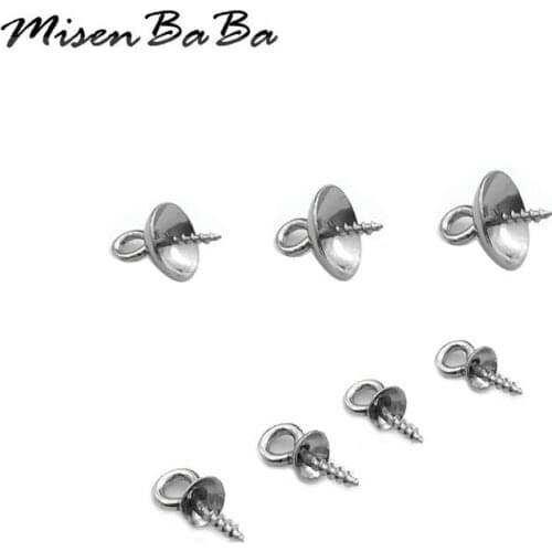 50PCS/lot Stainless Steel Pearl Pendant Connector Bail Cap Screw Thread Eye Pin Bail With Diy Jewelry Making Finding Bead Caps