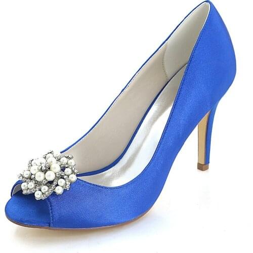 Creativesugar satin evening dress shoes open toe slip on lady shoes with pearl charm clip bridal wedding party cocktail heels