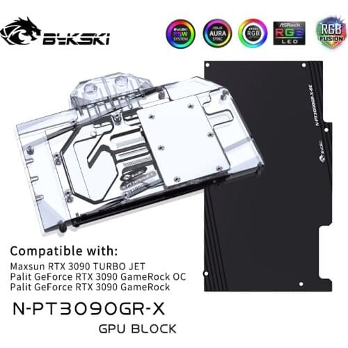 Bykski GPU Block For Palit RTX3090 GameRock OC Full Cover With Backplate GPU Water Cooling Cooler , N-PT3090GR-X