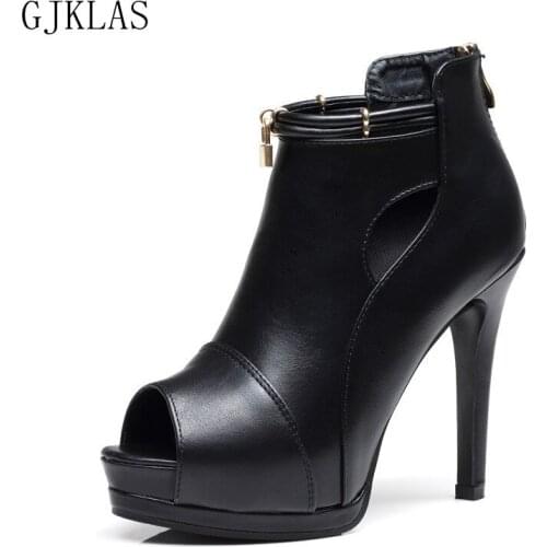 Peep Toe Platform Boots Women Shoes High Heels Sandals Black Leather Boots High Heels Ankle Boots for Women Fashion Heel Shoes