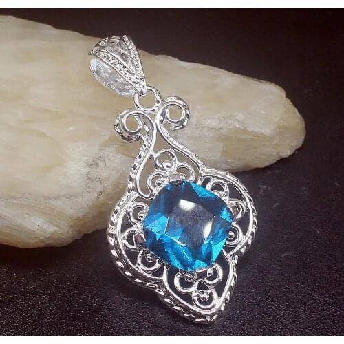 Gemstonefactory Jewelry Big Promotion 925 Silver Sparkle London Blue Topaz Women Ladies Mom Gifts Necklace Pendant 20213578