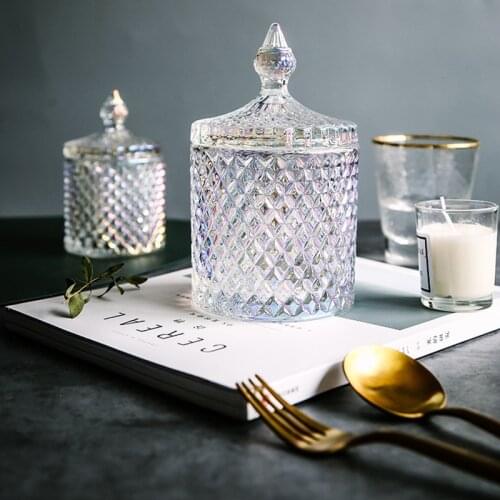 Nordic Style Crystal Glass Sugar Bowl Storage Jar Jewelry Decoration Ornaments Candy Soft