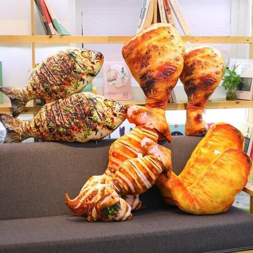 Personality Funny Chicken Legs Chicken Wings Shrimp Fish Stuffed Toy Cushion Gift 20-70cm Simulation Food Real Life Style Pillow