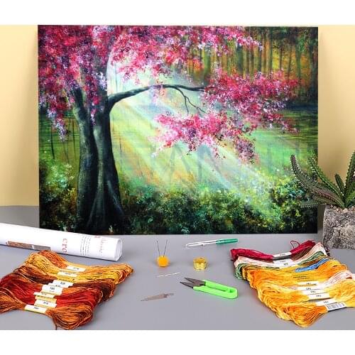 Natural Scenery Glimmer Printed Canvas 11CT Cross Stitch Full Kit DIY Embroidery DMC Threads Handicraft Knitting Different