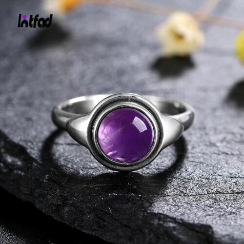Simple 925 Silver Rings with Amethyst Fine Gemstone for Women Party Wedding Wholesale Dropshipping