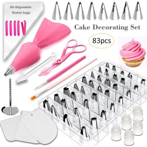 SHENHON 83Pcs/Set Pastry Nozzles Icing Piping Tips Bag Converter Confectionery Stainless Cream Baking Decorating Cake Scraper