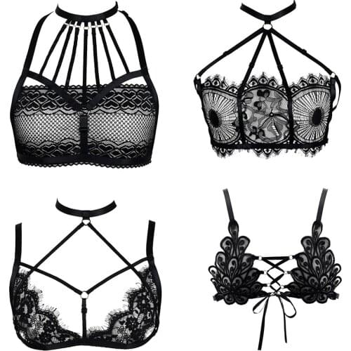 HANAERNES Corset gothic crop top sheer bra sexy woman flower lace bra women fetish boobs bondage lingerie erotic cage bra